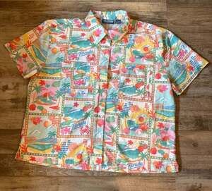 Reel Legends Bright Multi-Color Tropical Print Button Down Shirt size XL